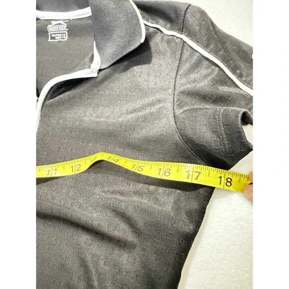 Slazenger golf shirt womens Sz S Black White Trim Short Sleeve Polo Zippered Fro - Picture 6 of 7